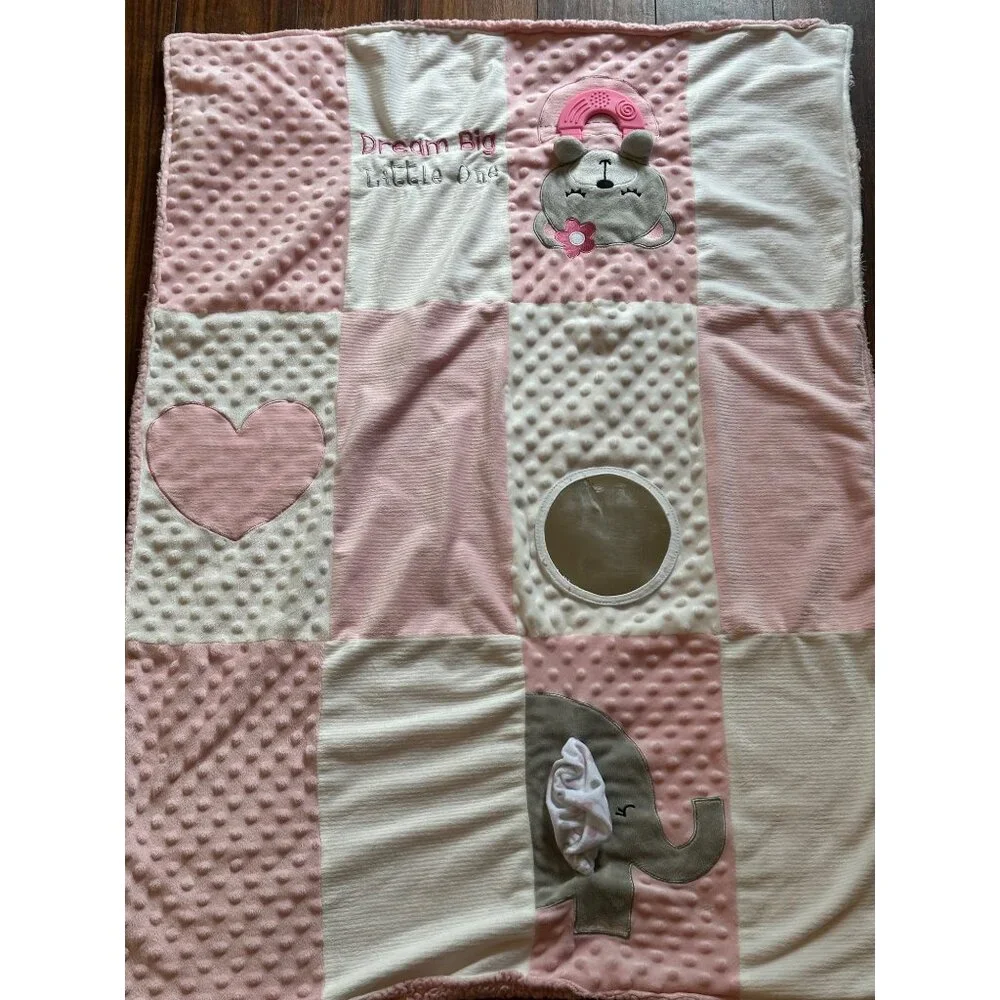 Dream Big Little One Pink White‎ Block Minky Dot Forever Baby Activity Blanket